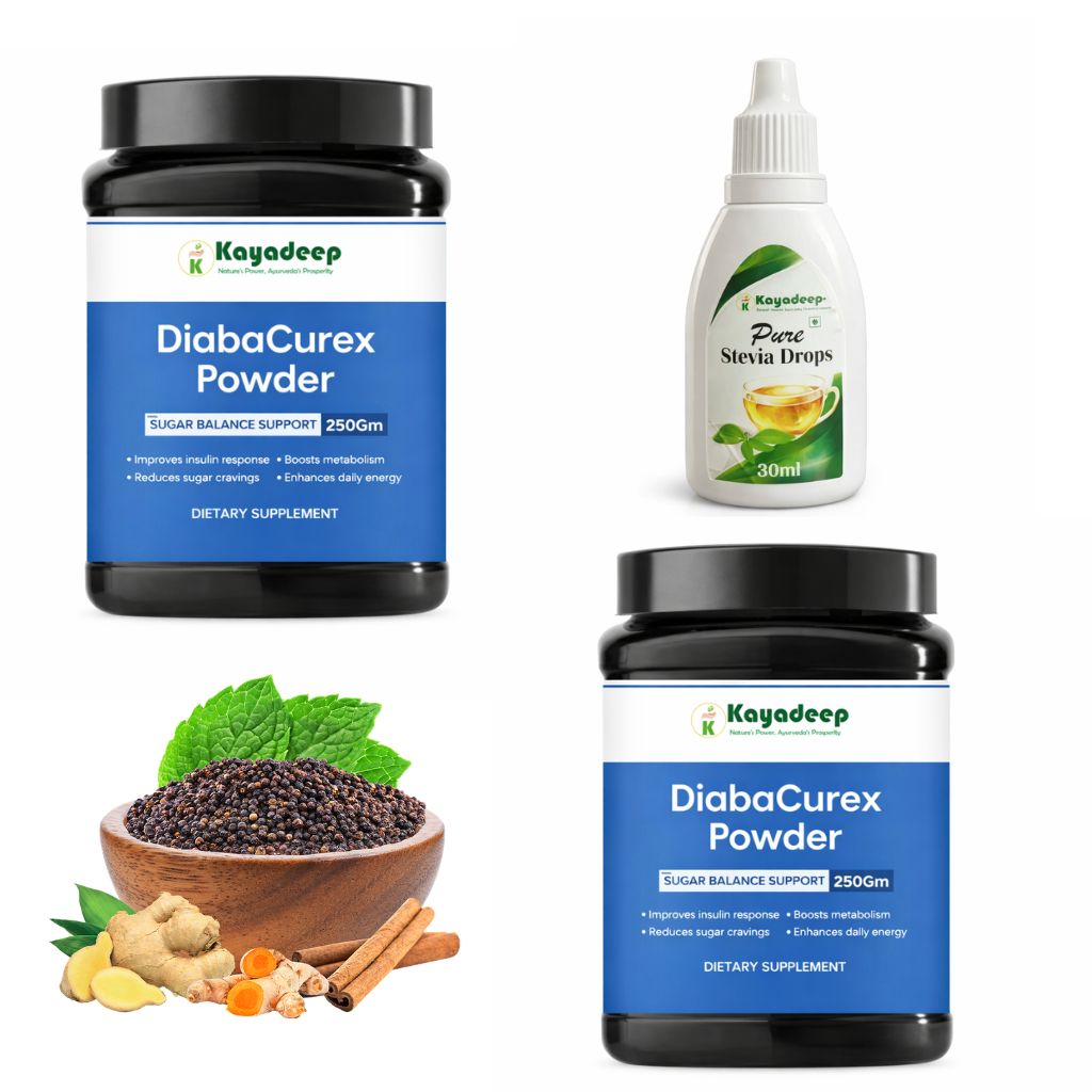 Kayadeep Combo Pack Of 2 DiabaCurex Powder With x 1 Multi Vaitmin Stevia Drops