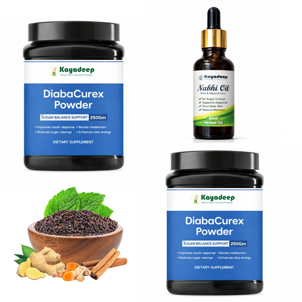 Kayadeep Combo Pack Of 2 DiabaCurex Powder With x 1 Organic Nabhi Oli