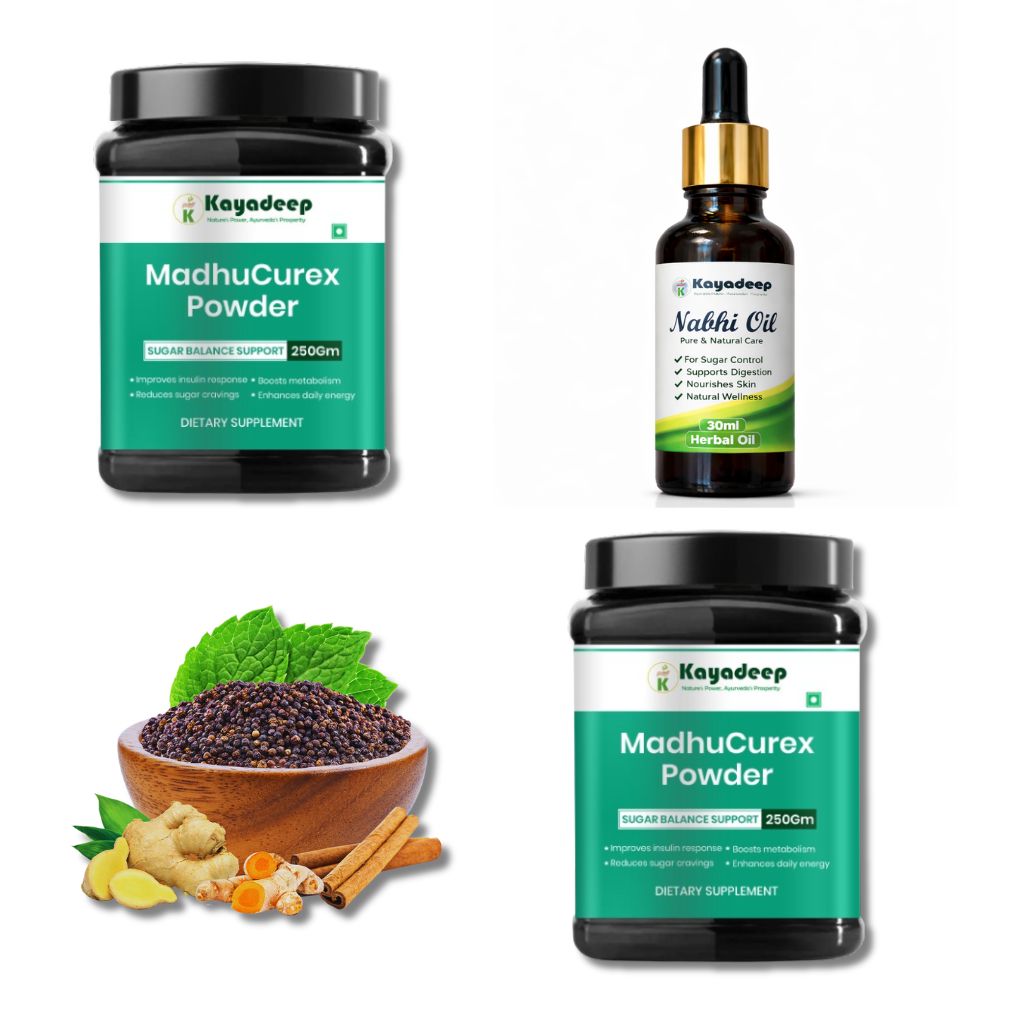 Kayadeep Combo Pack Of 2 MadhuCurex Powder With x 1 Organic Nabhi Oil