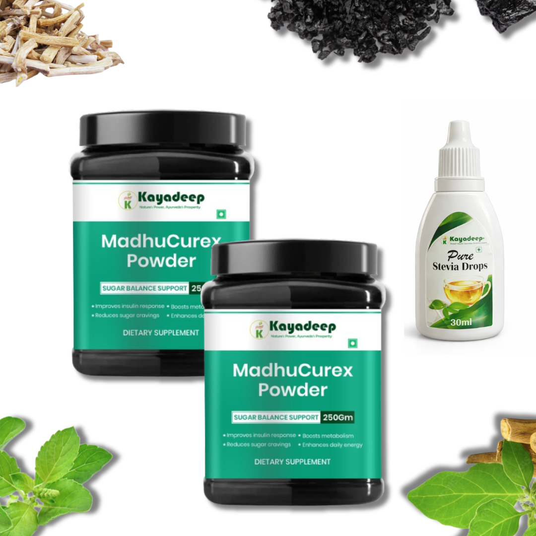 Kayadeep Combo Pack Of 2 MadhuCurex Powder With x 1 Pure Stevia Drops